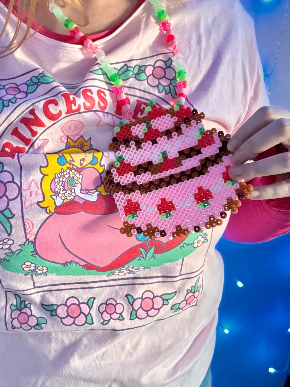 Happy Birthday EDM Beaded Cake Kandi Necklace in Pink and Brown